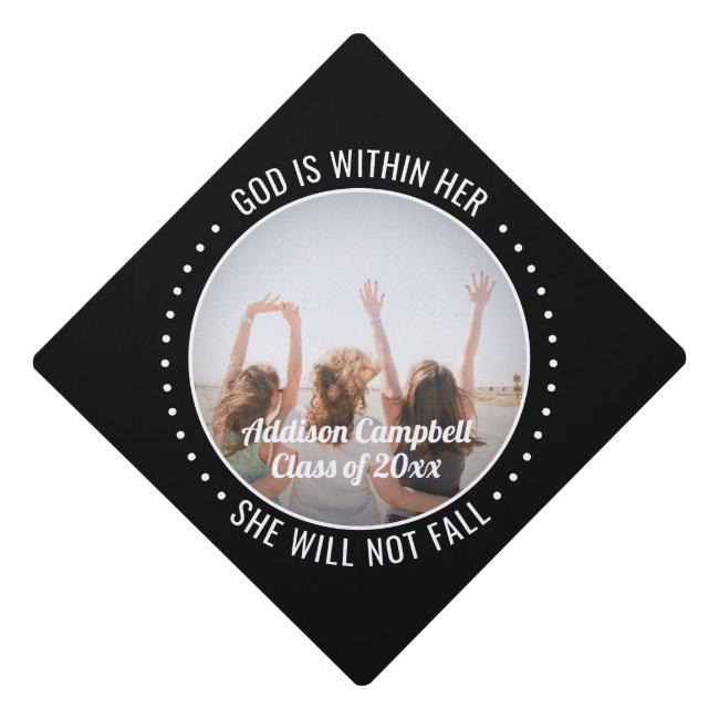 Any Inspirational Quote & Photo Black and White Graduation Cap Topper