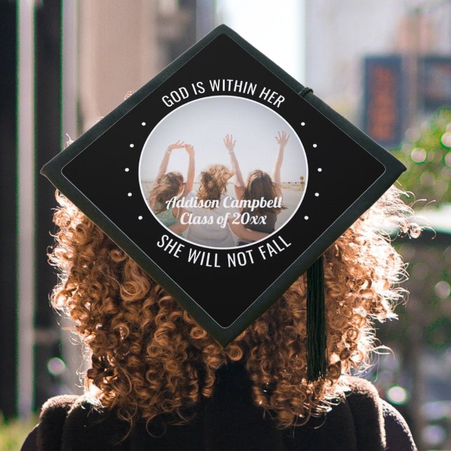 Any Inspirational Quote & Photo Black and White Graduation Cap Topper (Creator Uploaded)