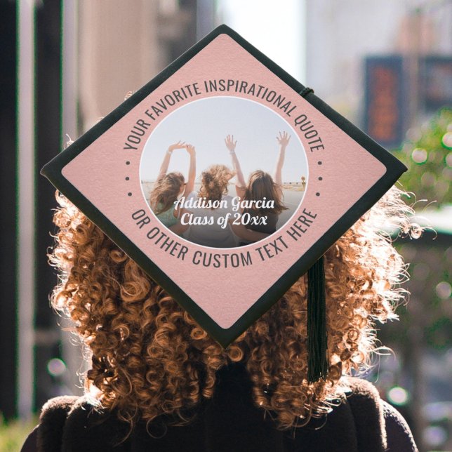 Any Inspirational Quote & Photo Girly Pink & Black Graduation Cap Topper (Creator Uploaded)