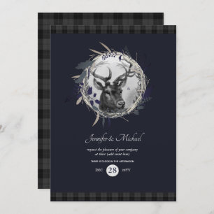 ANY Invitation - Blue Grey Tartan with Winter Stag