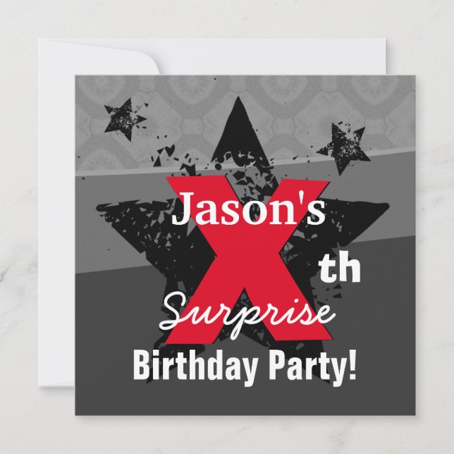 Any KIDS Year Surprise Birthday Charcoal Grunge CX Invitation (Front)