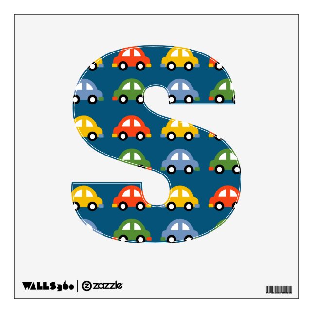 Any letter Toy cars wall decal (Front)
