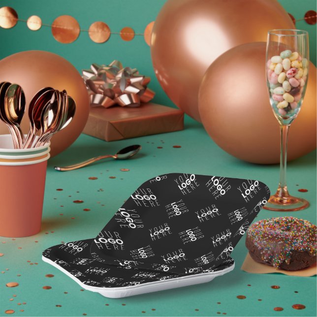 Any Logo or Uploaded Image | Scattered Pattern  Paper Plates (Multi)