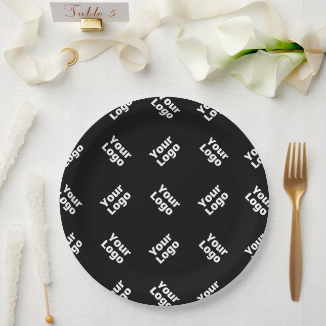 Any Logo or Uploaded Image | Scattered Pattern  Paper Plates (Wedding)