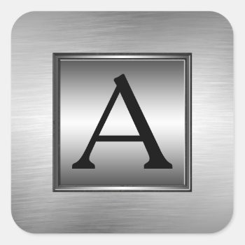 Any Monogram  Initial  Brushed Metal Look Stickers by MetalShop at Zazzle