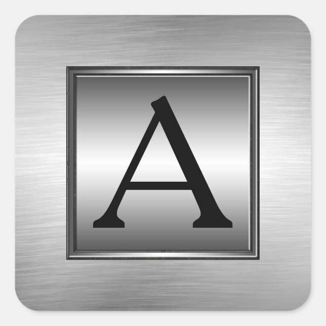 Any Monogram, Initial, Brushed Metal Look Stickers (Front)