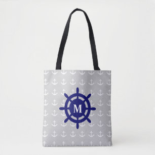 Any Monogram Nautical Anchor Tote Bag