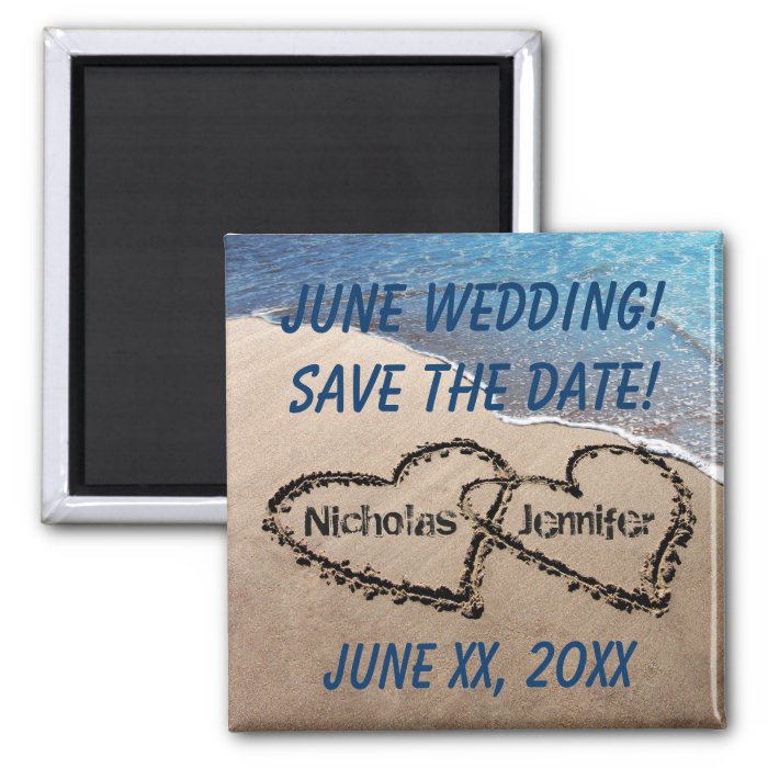 Any Month Wedding, Hearts In Sand Save Date Magnet