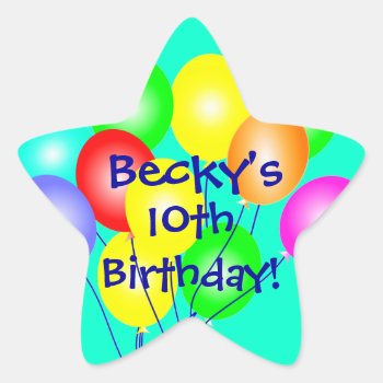 Any Name & Age Colorful Birthday Balloons Stickers by mvdesigns at Zazzle