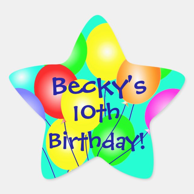 Any Name & Age Colorful Birthday Balloons Stickers (Front)