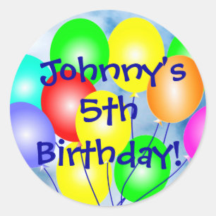 Any Name & Age Colorful Birthday Balloons Stickers