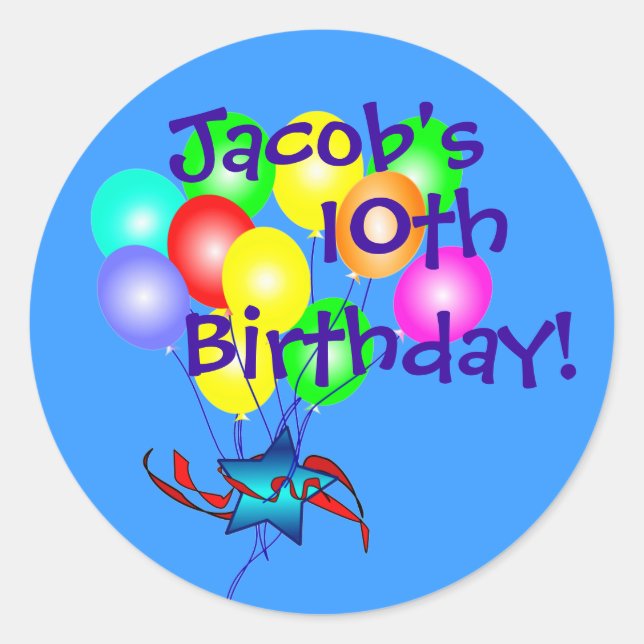 Any Name & Age Fun Birthday Balloons Stickers (Front)