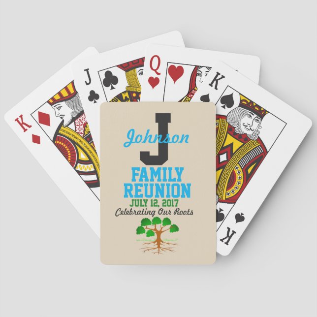 Any Name Any Date Family Reunion Black Blue Poker Cards (Back)