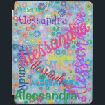 Any Name Collage iPad Smart Cover<br><div class="desc">This iPad cover leaves no doubt about who it belongs to! The cover features a colorful girly design with the name of your choice appearing in numerous different fonts and colors. The names are displayed over a blue background with colorful flowers. The cover comes with a choice of iPad versions....</div>