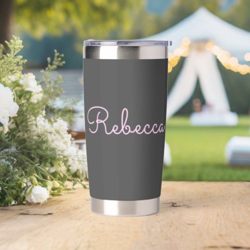 Any Name  Cool Editable Light Pink Script Black Insulated Tumbler