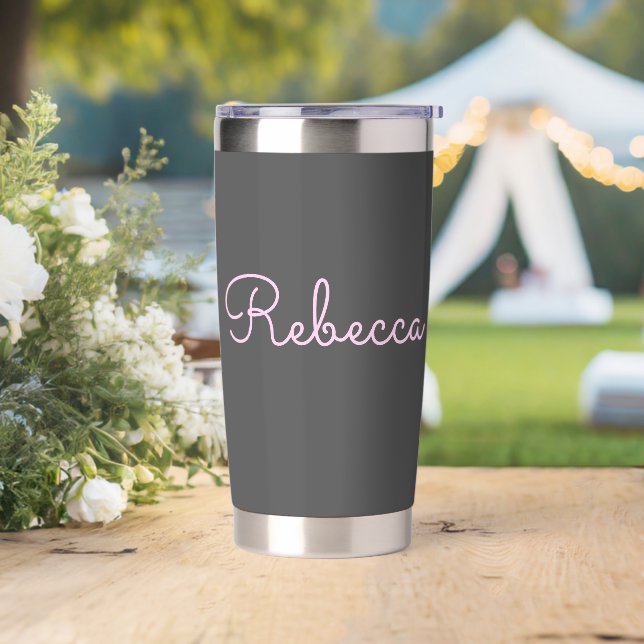 Any Name | Cool Editable Light Pink Script Black Insulated Tumbler (Wedding)