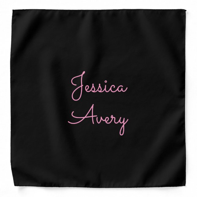 Any Name | Cool Editable Pink Script on Black Bandana (Front)