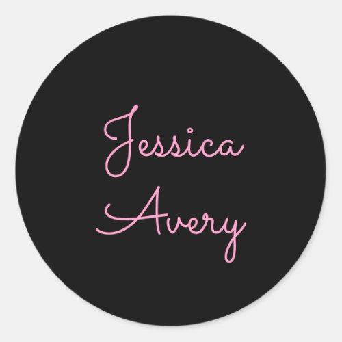 Any Name  Cool Editable Pink Script on Black Classic Round Sticker