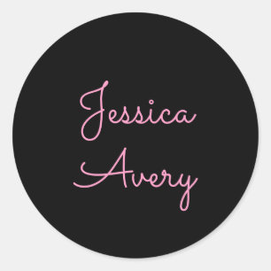 Any Name Cool Editable Pink Script on Black Classic Round Sticker