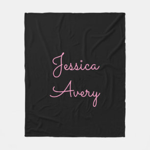 Any Name Cool Editable Pink Script on Black Fleece Blanket