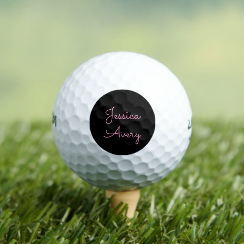Any Name  Cool Editable Pink Script on Black Golf Balls