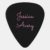 Any Name | Cool Editable Pink Script on Black Guitar Pick