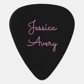 Any Name | Cool Editable Pink Script on Black Guitar Pick