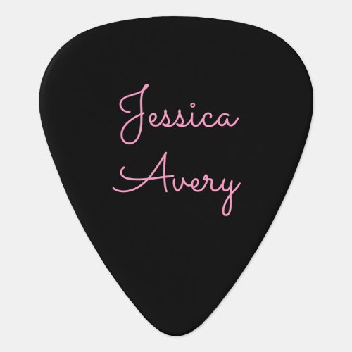 Any Name  Cool Editable Pink Script on Black Guitar Pick