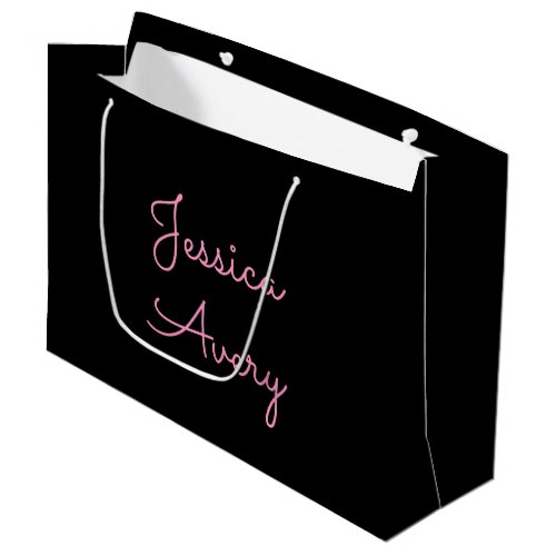 Any Name  Cool Editable Pink Script on Black Large Gift Bag
