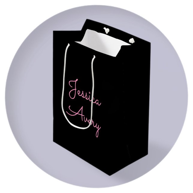 Any Name | Cool Editable Pink Script on Black Medium Gift Bag (Creator Uploaded)