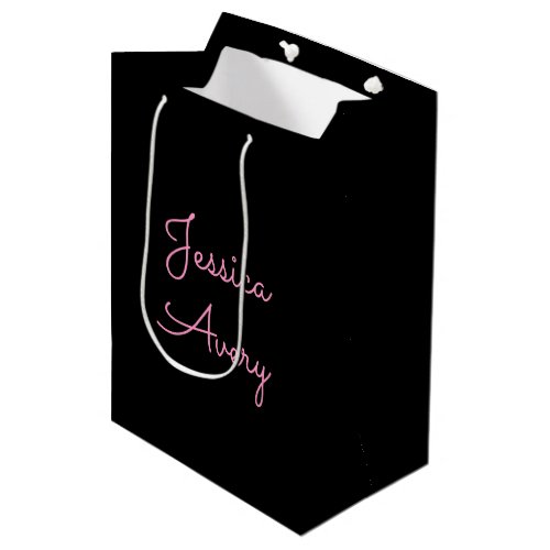 Any Name  Cool Editable Pink Script on Black Medium Gift Bag