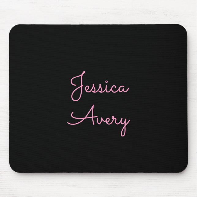 Any Name | Cool Editable Pink Script on Black Mouse Pad (Front)
