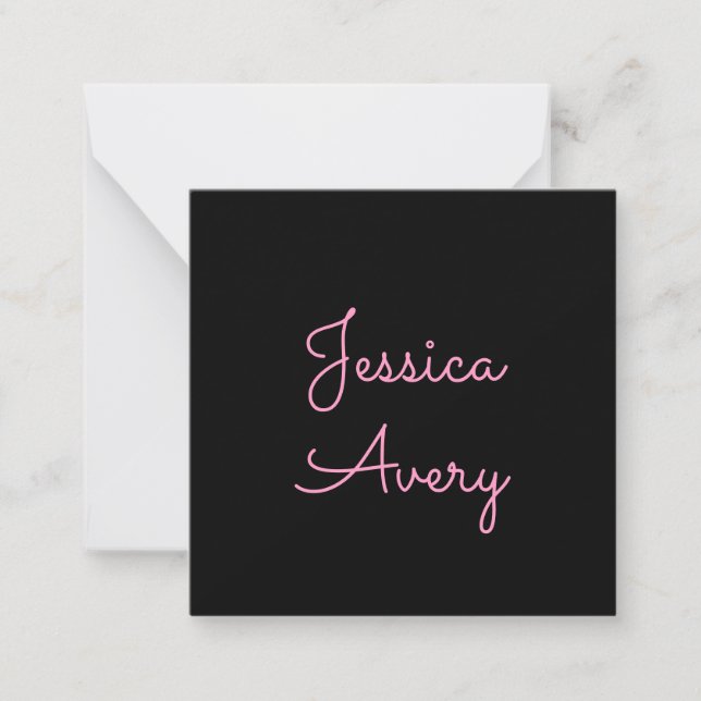 Any Name | Cool Editable Pink Script on Black Note Card (Front)
