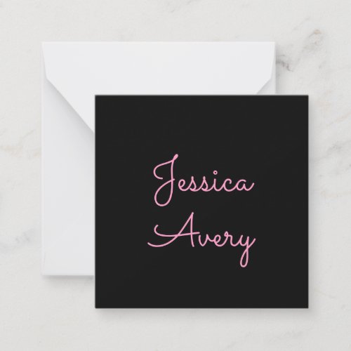 Any Name  Cool Editable Pink Script on Black Note Card