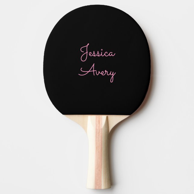 Any Name | Cool Editable Pink Script on Black Ping Pong Paddle (Front)