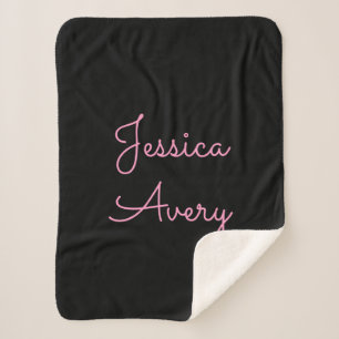 Any Name Cool Editable Pink Script on Black Sherpa Blanket
