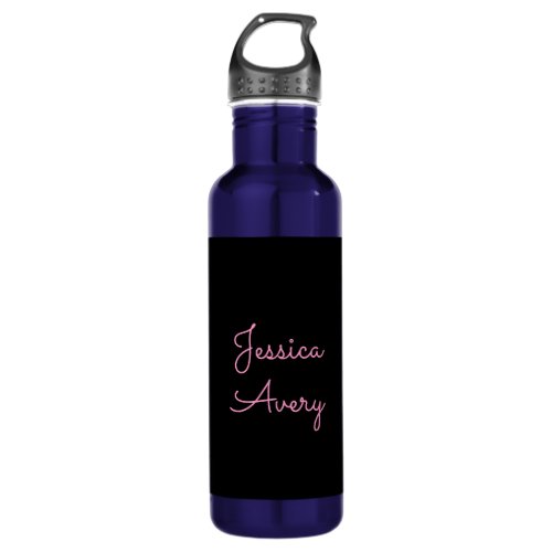 Any Name  Cool Editable Pink Script on Black Stainless Steel Water Bottle