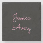 Any Name | Cool Editable Pink Script on Black Stone Coaster