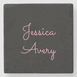 Any Name | Cool Editable Pink Script on Black Stone Coaster
