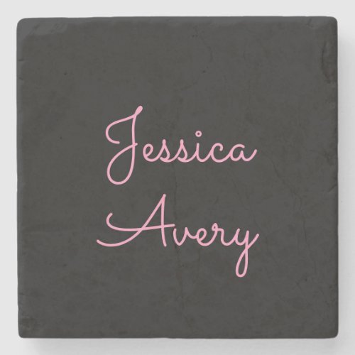 Any Name  Cool Editable Pink Script on Black Stone Coaster