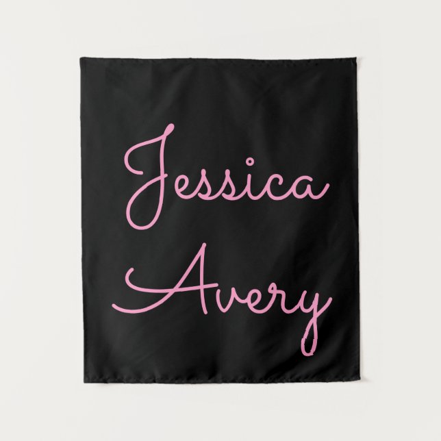 Any Name | Cool Editable Pink Script on Black Tapestry (Front)