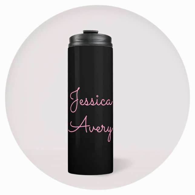 Any Name | Cool Editable Pink Script on Black Thermal Tumbler (Creator Uploaded)