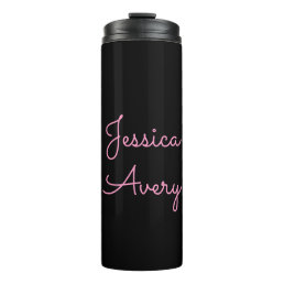 Any Name | Cool Editable Pink Script on Black Thermal Tumbler