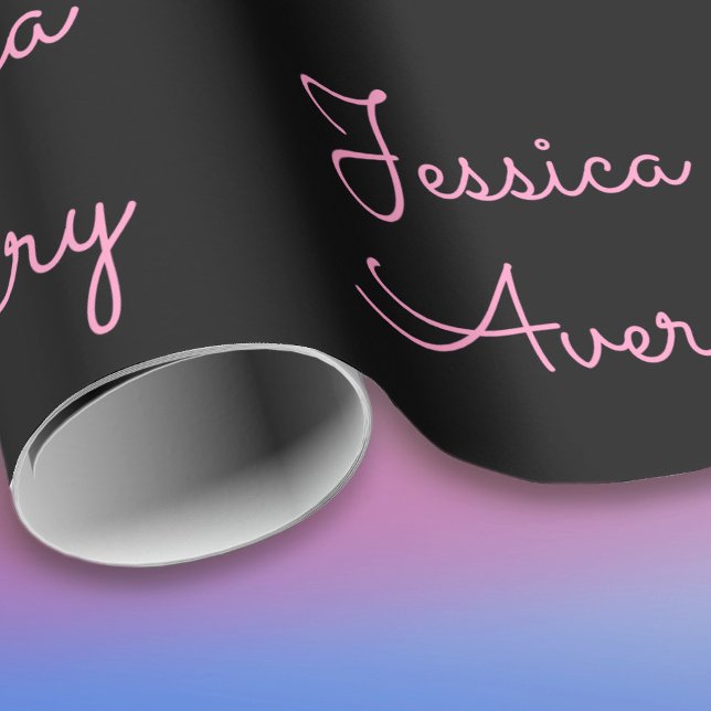 Any Name | Cool Editable Pink Script on Black Wrapping Paper (Creator Uploaded)