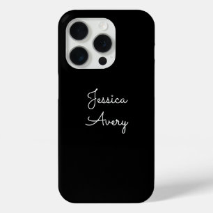 Any Name Cool Editable White Script on Black iPhone 15 Pro Case
