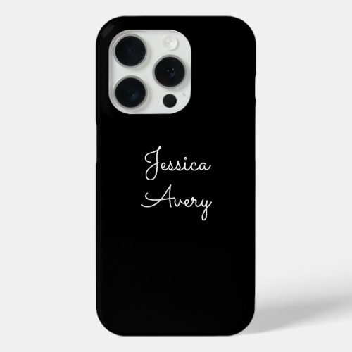 Any Name  Cool Editable White Script on Black iPhone 15 Pro Case