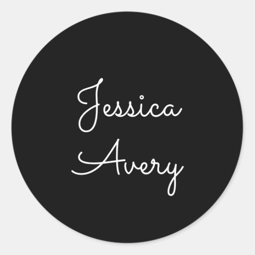 Any Name  Cool Editable White Script on Black Classic Round Sticker