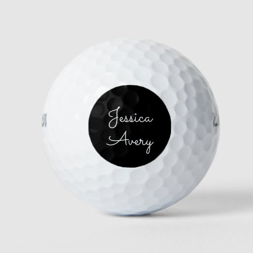 Any Name  Cool Editable White Script on Black Golf Balls