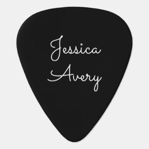 Any Name   Cool Editable White Script on Black Guitar Pick