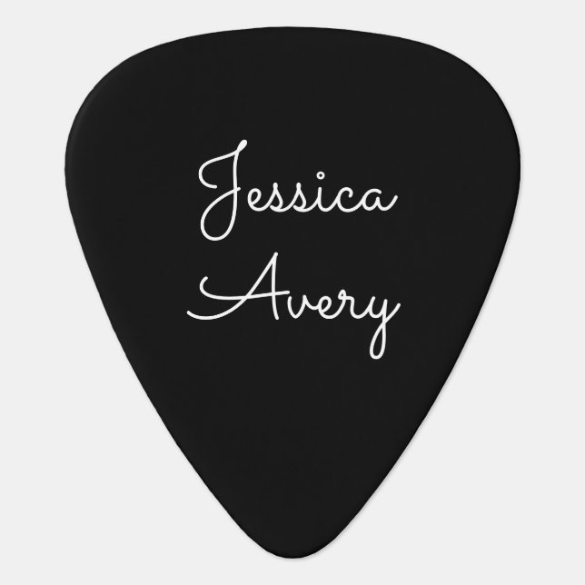Any Name | Cool Editable White Script on Black Guitar Pick (Front)